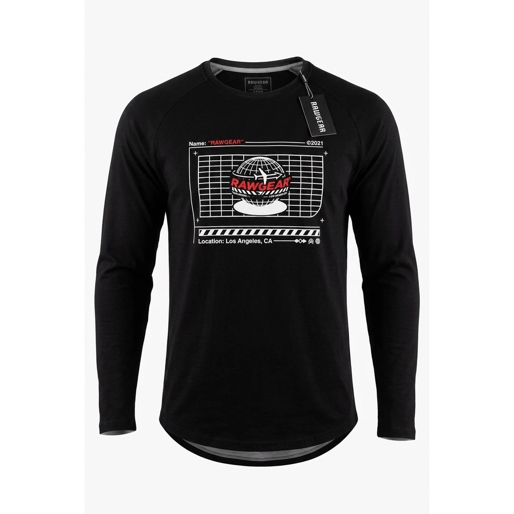 RawGear Mens Long Sleeve Graphic Tee Black RG440 Tech Globe Shirt Size Small NEW